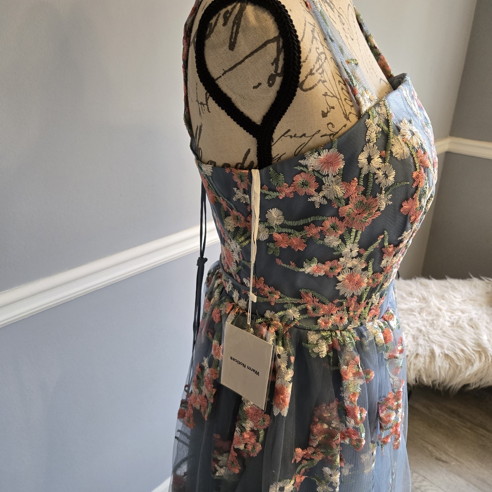 Floral Embroidered Blue Dress - Picture 6 of 11